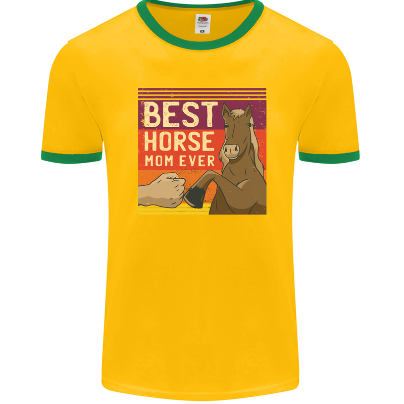 Equestrian Best Horse Mom Ever Funny Mens Ringer T-Shirt FotL Gold/Green