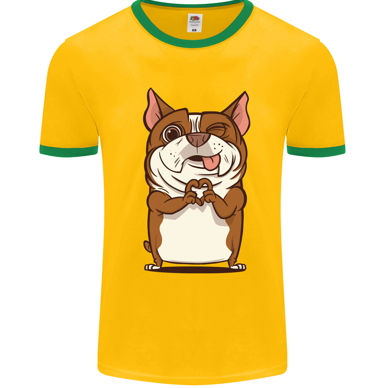 A Cute Dog With a Heart Sign Mens White Ringer T-Shirt Gold/Green