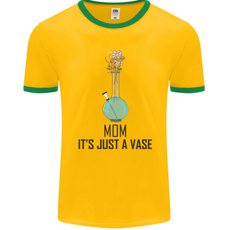 Just a Vase Funny Bong Weed Cannabis Drugs Mens Ringer T-Shirt FotL Gold/Green