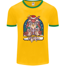 Bah Humbug Grumpy Christmas Owls Mens White Ringer T-Shirt Gold/Green