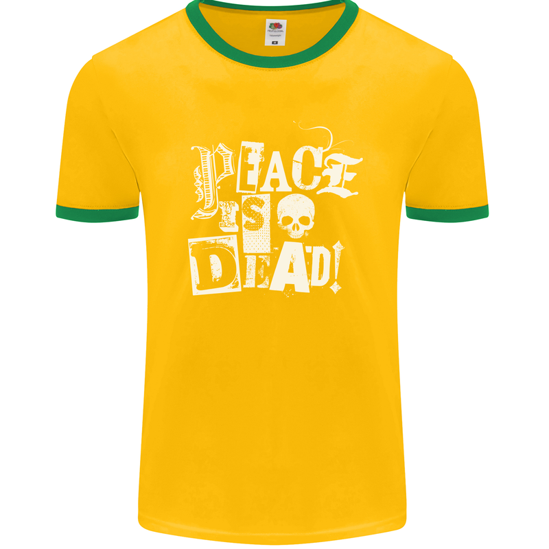 Peace is Dead War Anarchy Anarchist Skull Mens Ringer T-Shirt FotL Gold/Green