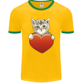 A Cute Cat With a Heart Love Valentines Day Mens Ringer T-Shirt FotL Gold/Green