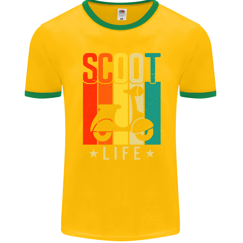 Scoot Life Scooter Motorcycle Mens Ringer T-Shirt FotL Gold/Green