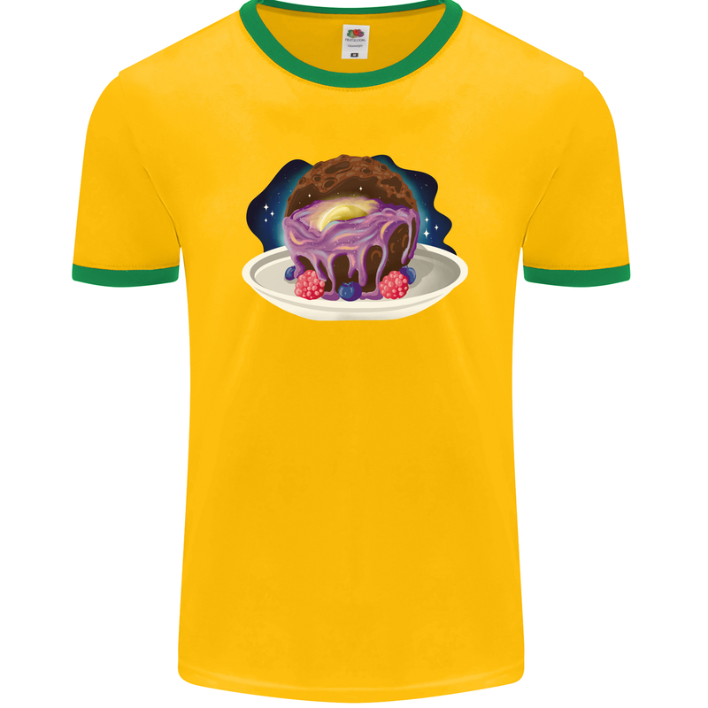 Space Planet Dessert Funny Food Mens Ringer T-Shirt FotL Gold/Green