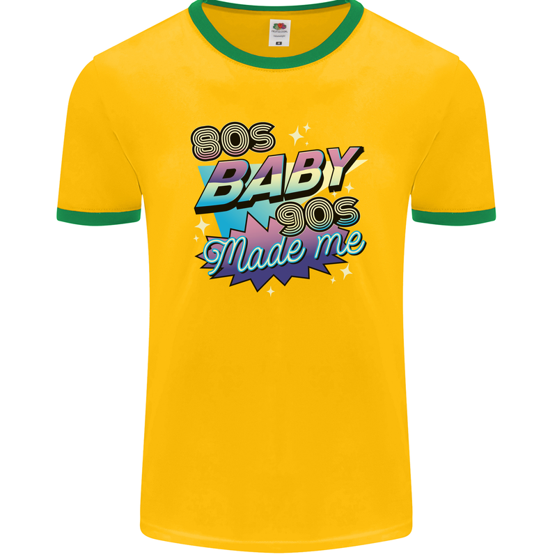 80s Baby 90s Made Me Music Pop Rock Mens Ringer T-Shirt FotL Gold/Green