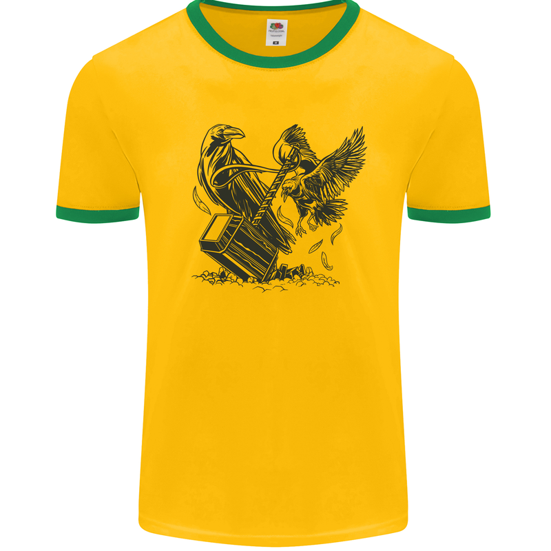 Hammer and Raven Vikings Mens Ringer T-Shirt Gold/Green