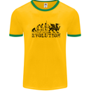 Evolution of Welsh Rugby Player Union Funny Mens White Ringer T-Shirt Gold/Green