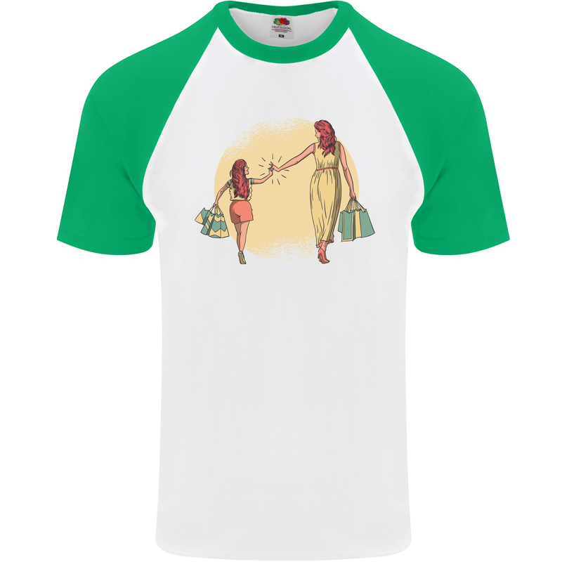 Mum and Daughter Shopping Mens S/S Baseball T-Shirt White/Green