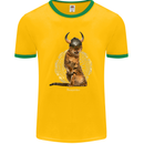 Funny Viking Cat The Vanquisher Mens Ringer T-Shirt FotL Gold/Green