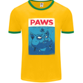 Paws Funny Cat and Goldfish Parody Mens Ringer T-Shirt FotL Gold/Green