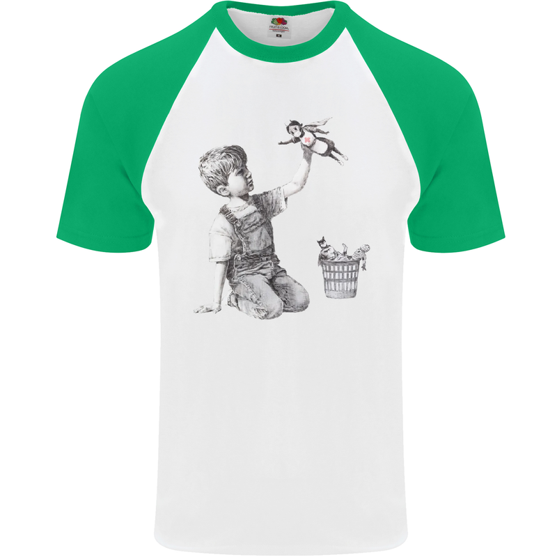 Banksy NHS Nurse Superhero Mens S/S Baseball T-Shirt White/Green
