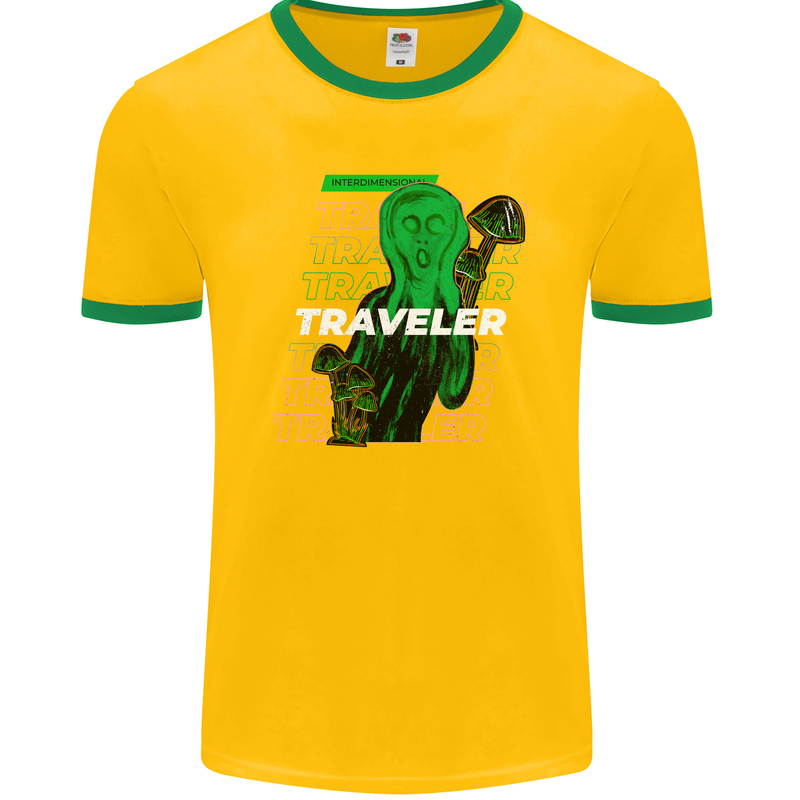 Van Gogh Alien Scream Art Magic Mushrooms Mens Ringer T-Shirt FotL Gold/Green