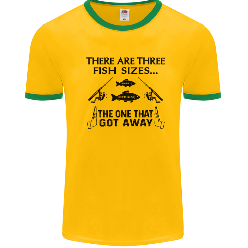 Three Fish Sizes Funny Fishing Fisherman Mens White Ringer T-Shirt Gold/Green