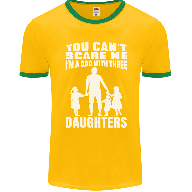 Dad With Three Daughters Funny Fathers Day Mens Ringer T-Shirt FotL Gold/Green