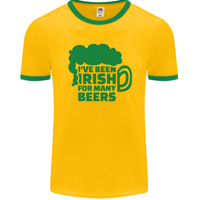 Been Irish for Many Beers St. Patrick's Day Mens Ringer T-Shirt FotL Gold/Green