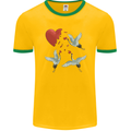 Crane Heart Anti Valentines Day Single Funny Mens Ringer T-Shirt FotL Gold/Green