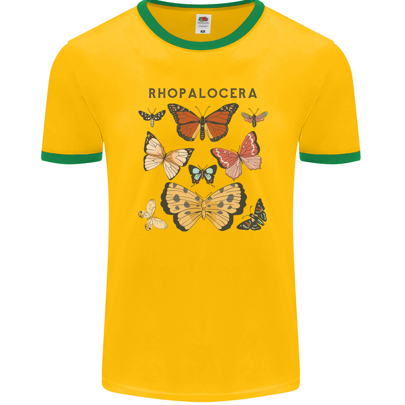 Rhopalocera Butterfies Butterfly Mens Ringer T-Shirt FotL Gold/Green