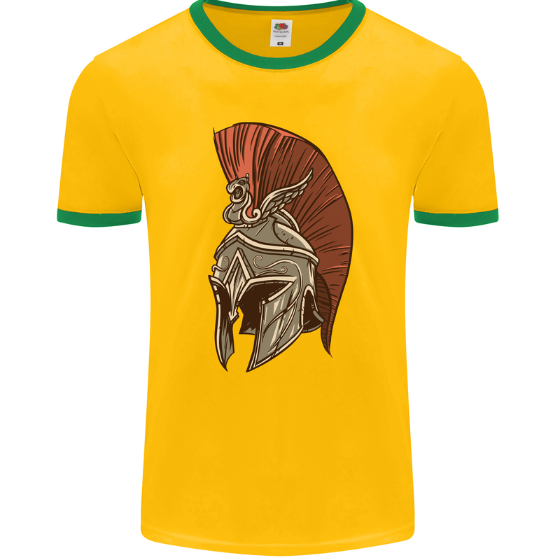 Roman Helmet Bodybuilding Gym Spartan Mens Ringer T-Shirt FotL Gold/Green