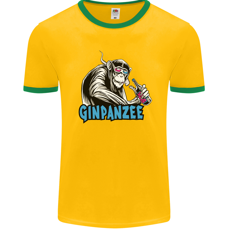 Ginpanzee Funny Gin Drinker Monkey Alcohol Mens Ringer T-Shirt FotL Gold/Green