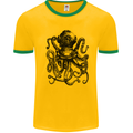 Scuba Octopus Diver Dive Diving Mens White Ringer T-Shirt Gold/Green