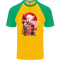 Anime Samurai Woman With Sword Mens S/S Baseball T-Shirt Gold/Green