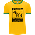 Stay Away From My Bike Cycling Cyclist Mens White Ringer T-Shirt Gold/Green