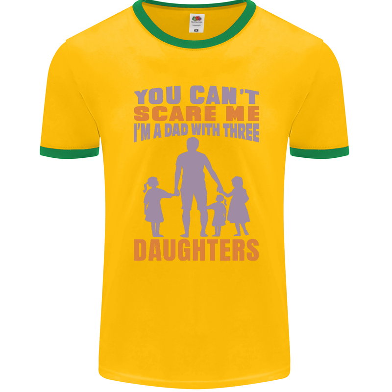 Dad With Three Daughters Funny Fathers Day Mens Ringer T-Shirt FotL Gold/Green