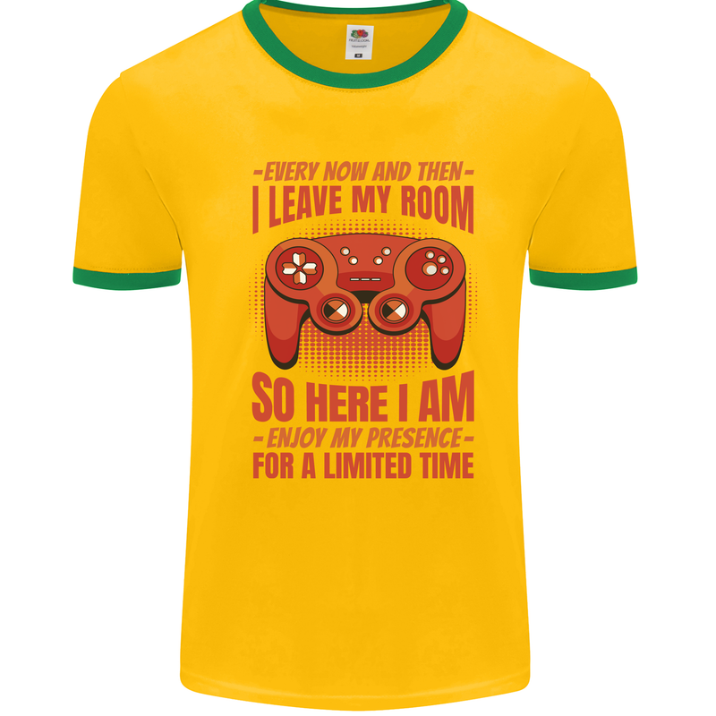 Antisocial Gamer Gaming Leave My Room Mens Ringer T-Shirt Gold/Green