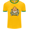 Funny Lazy Couch Potato Watchng TV Mens White Ringer T-Shirt Gold/Green