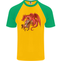 St. George Killing a Dragon Mens S/S Baseball T-Shirt Gold/Green
