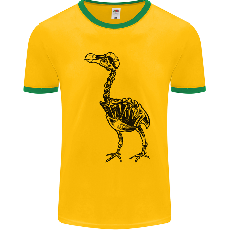 A Dodo Skeleton Mens White Ringer T-Shirt Gold/Green