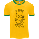 Cat Dont Fight Me Funny Mens White Ringer T-Shirt Gold/Green