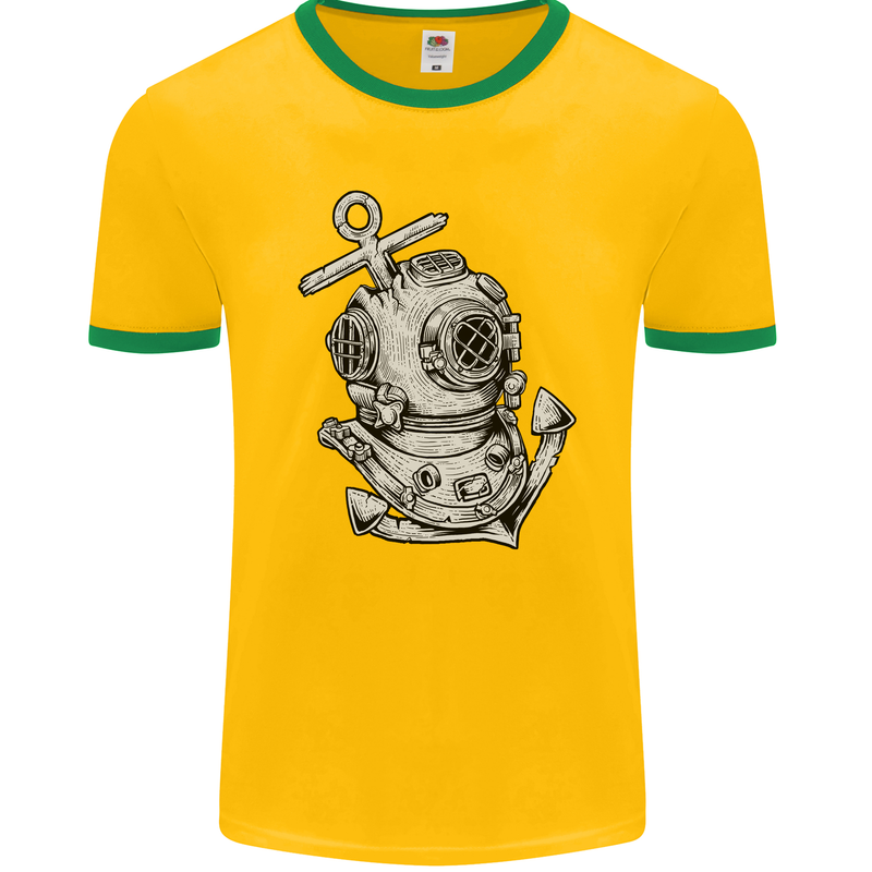 Scuba Diving Anchor Diver Sailing Sailor Mens Ringer T-Shirt FotL Gold/Green