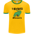 T-Rex Hates Weights Funny Gym Workout Mens White Ringer T-Shirt Gold/Green