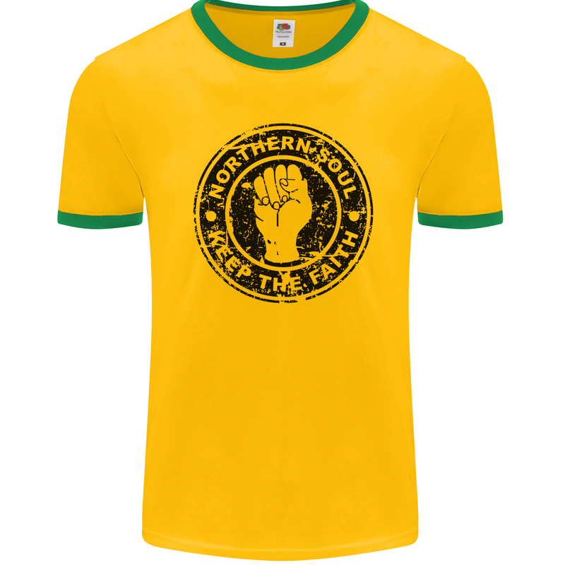 Northern Soul Keeping the Faith Mens Ringer T-Shirt FotL Gold/Green