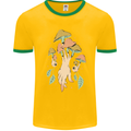 Trippy Magic Mushrooms With Eyes Mens White Ringer T-Shirt Gold/Green