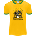 Skeleton Drummer Be Crazy Drumming Drum Mens Ringer T-Shirt FotL Gold/Green