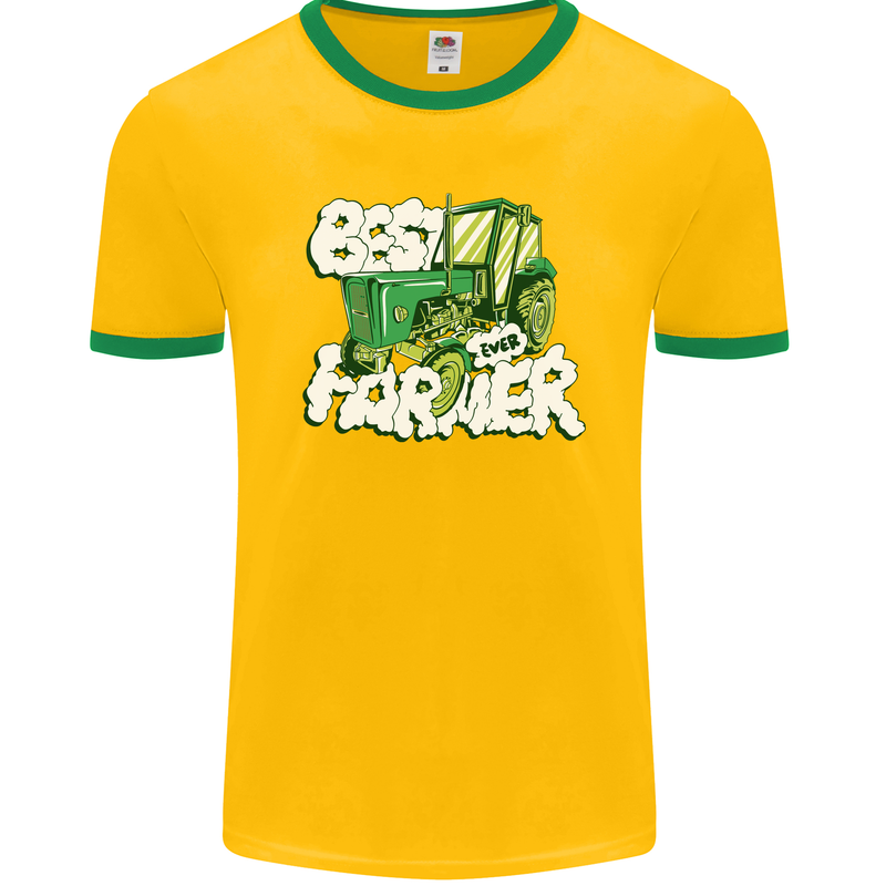 Best Farmer Ever Fathers Day Farming Mens Ringer T-Shirt FotL Gold/Green