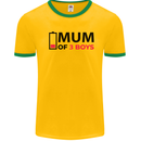 Mum of Three Boys Funny Mother's Day Mens White Ringer T-Shirt Gold/Green