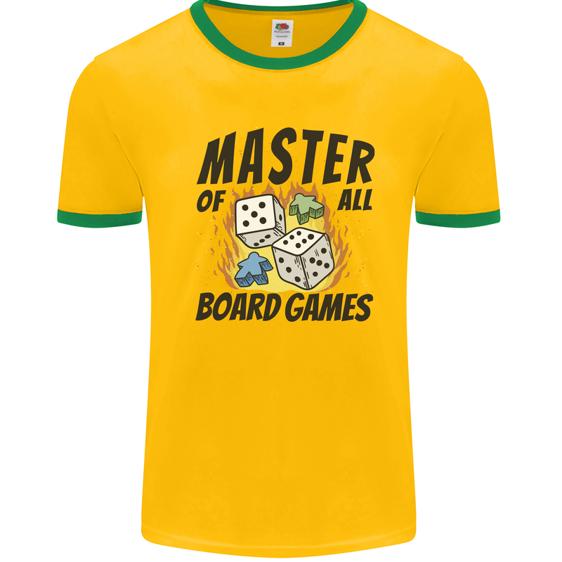 Master of All Board Games Mens Ringer T-Shirt Gold/Green