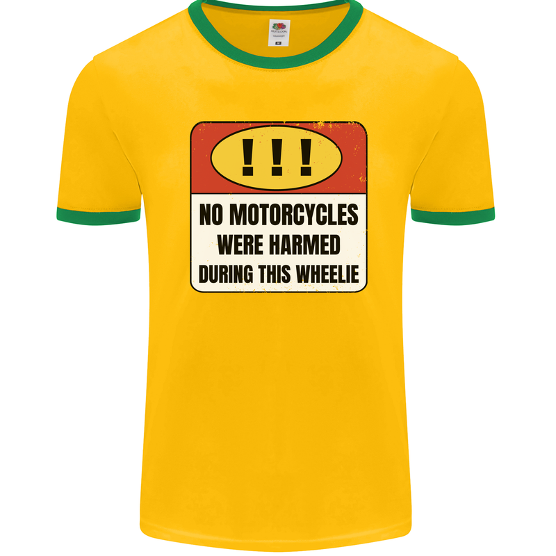 Funny Wheelie Motorbike Motocross MotoX Mens Ringer T-Shirt FotL Gold/Green