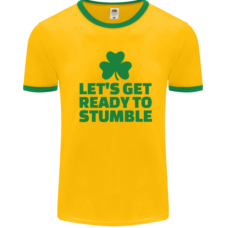 Get Ready to Stumble St. Patrick's Day Mens White Ringer T-Shirt Gold/Green