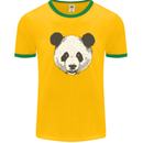 A Panda Bear Face Mens White Ringer T-Shirt Gold/Green