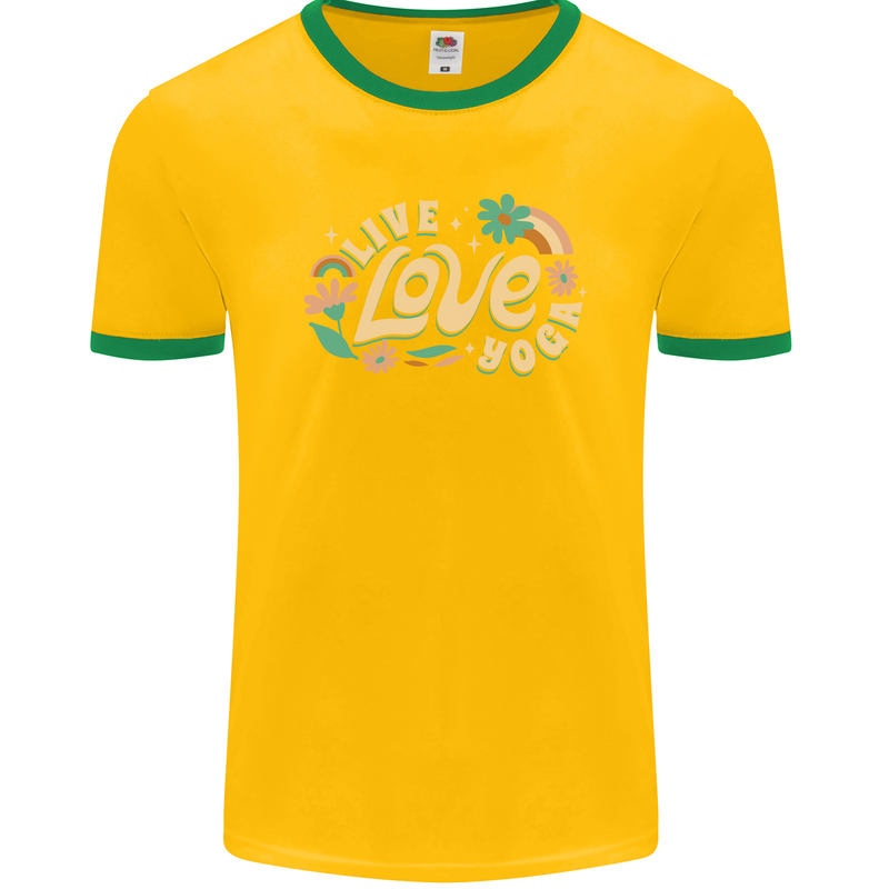 Live Love Yoga Mens Ringer T-Shirt FotL Gold/Green