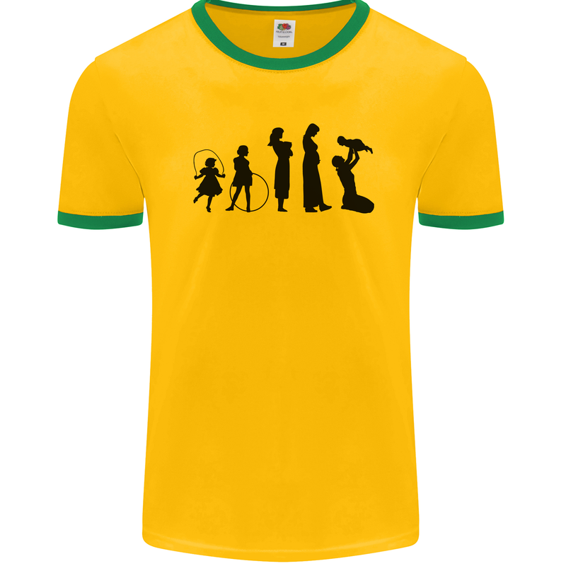 Funny Child to Mother Evolution Mothers Day Mens Ringer T-Shirt FotL Gold/Green