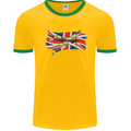 Supermarine Spitfire with the Union Jack Mens White Ringer T-Shirt Gold/Green