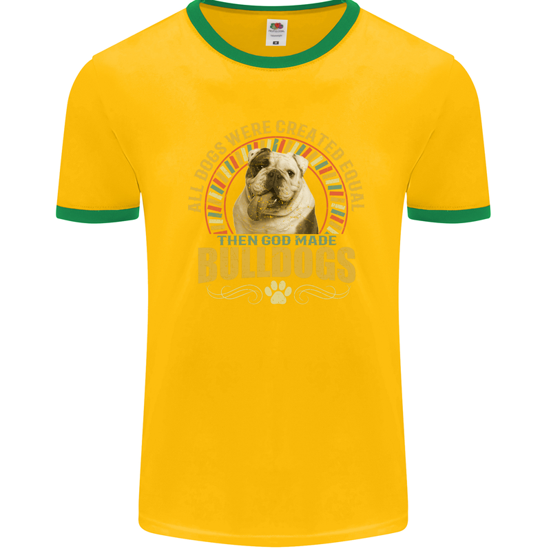 A Bulldog Dog Mens Ringer T-Shirt FotL Gold/Green