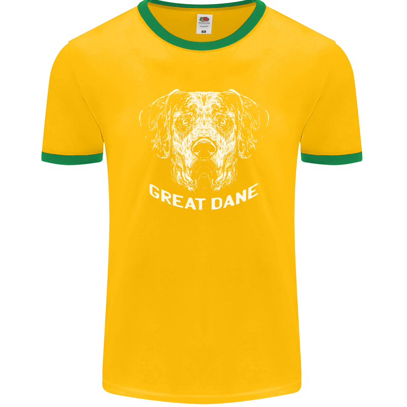 Great Dane Dog Mens Ringer T-Shirt FotL Gold/Green