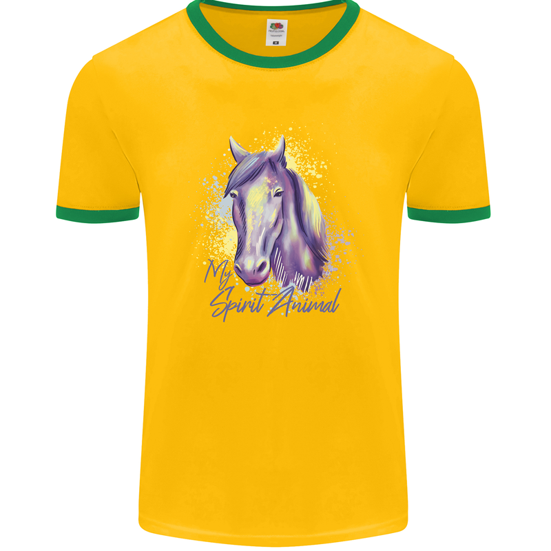 Horse Is My Spiritual Animal Equestrian Mens Ringer T-Shirt FotL Gold/Green