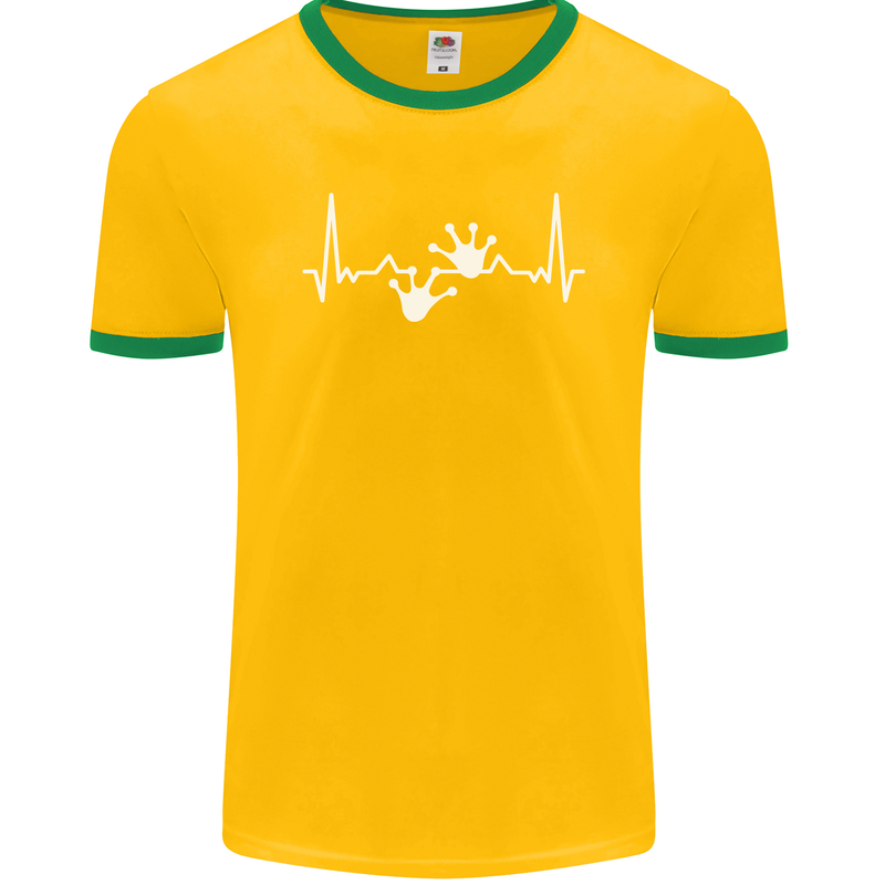 Lizard ECG Gekko Pulse Iguana Gecko Mens Ringer T-Shirt FotL Gold/Green